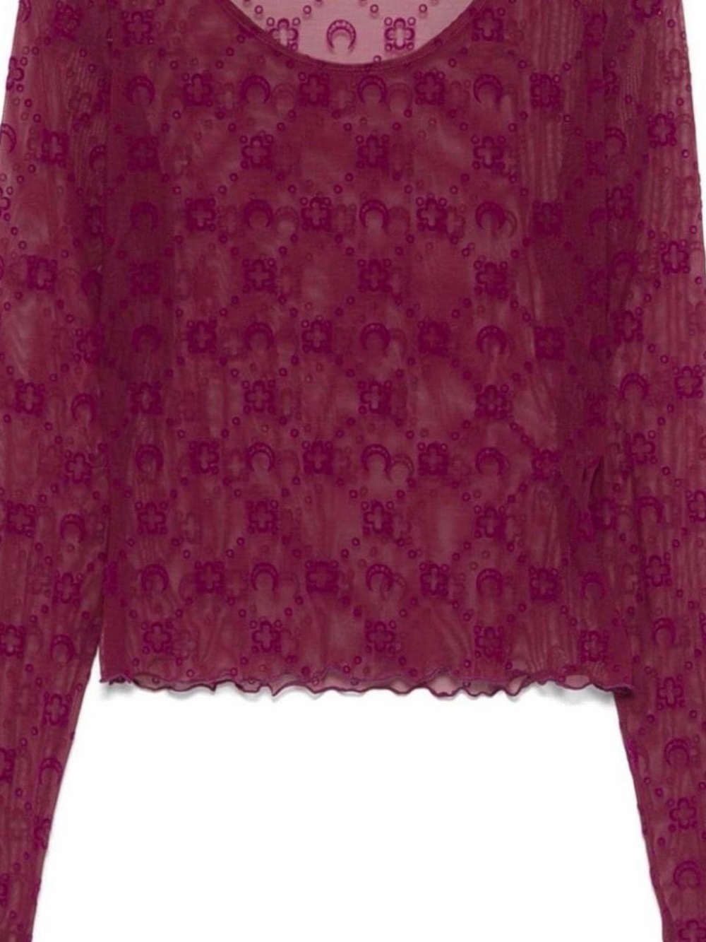 Marine Serre Burgundy Sheer Floral Lace Long-Sleeve Top